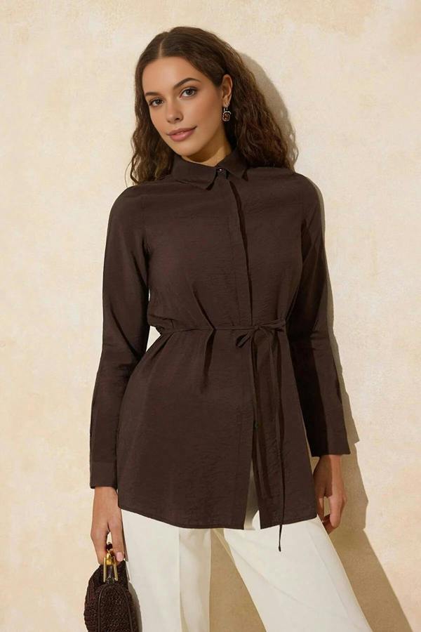 WOVCOR Soft Fabric Woven Shirt with Belt Detail
