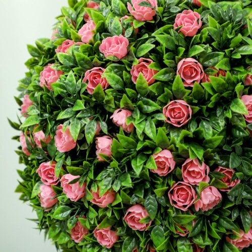 Wyld Haus Roviyo Set Of 2 Artificial Rose Flower Topiary Ball Trees In Pots H8 60cm Pink