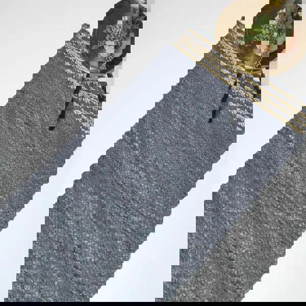 HOMESCAPES Recycled Leather Handwoven Stripe Rug