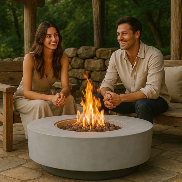 Homeology FUSION Light Grey Lavish Garden & Patio Gas Fire Pit with Eco-Stone Finish - Fully Assembled