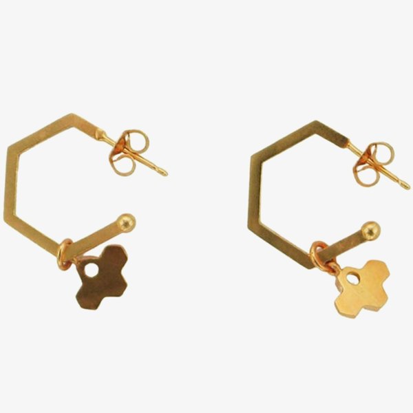 T. H. Baker Rose Gold Plated Cubic Zirconia Hexagonal Tiny Bee Hoop Earrings BEH-RGP-CZ