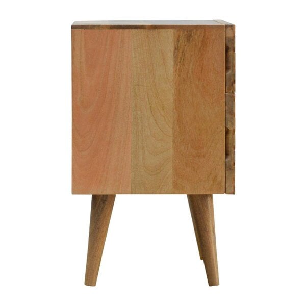 Wyld Haus Orvieto Line Carved Natural Mango Wood 2 Drawer Bedside Table