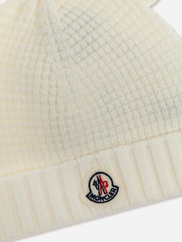 Moncler Enfant Baby Wool Beanie Hat with Ears in Ivory