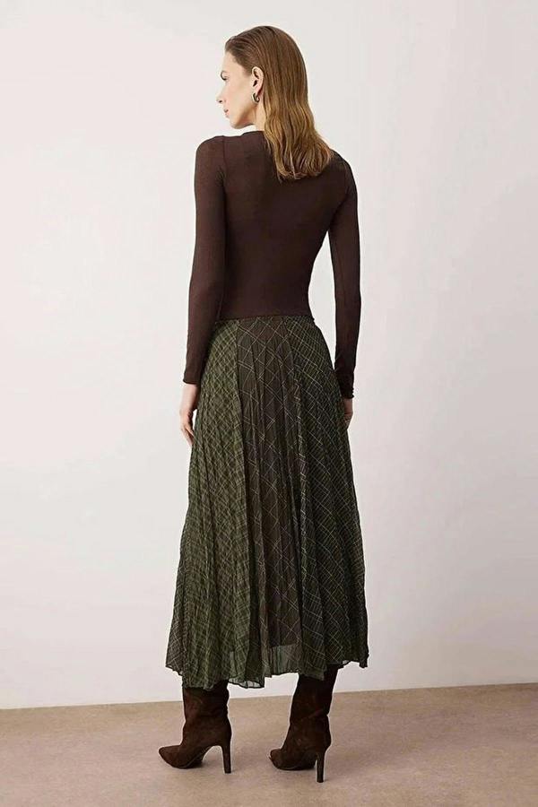 WOVCOR Plaid Lined Chiffon Maxi Asymmetrical Skirt