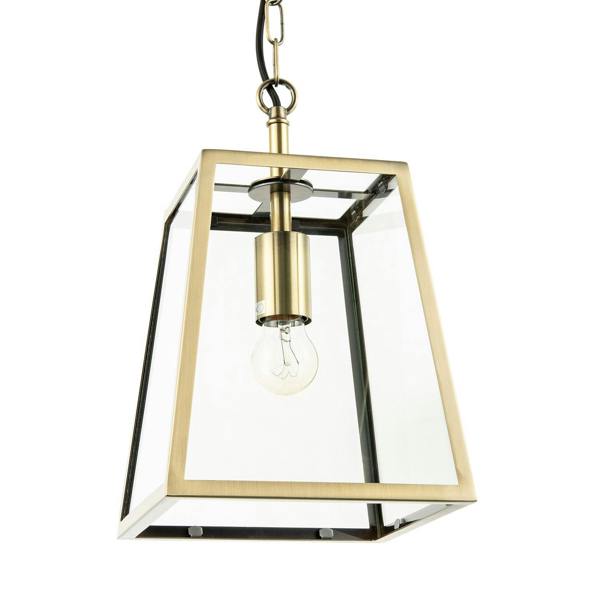 Classic Lantern Pendant Light in Antique Brass with Clear Glass Sides Image 3