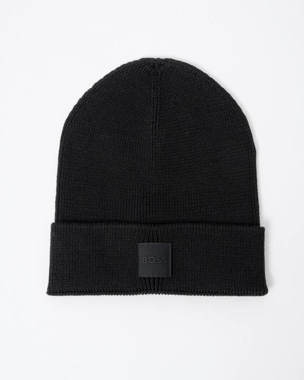 BOSS Orange Foxxy Mens Tonal Logo Beanie in Black 001