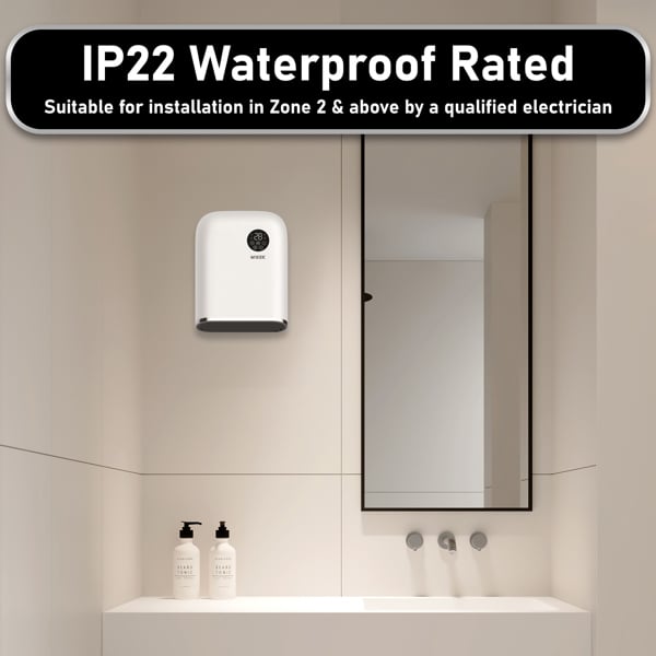 MYLEK Bathroom Heater 2KW Downflow with Thermostat, LED Display and Timer