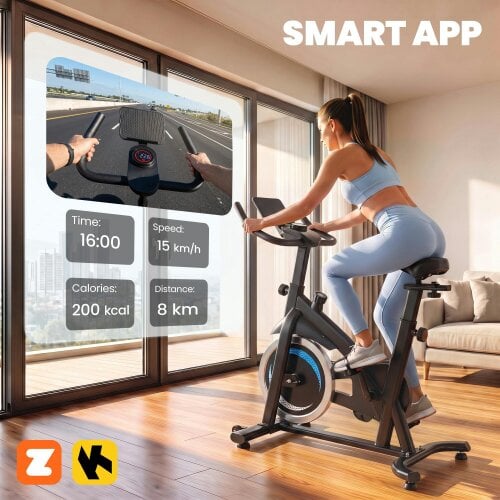 SPORTNOW Exercise Bike with Smart APP, Adjustable Seat & Handlebars, Wheels