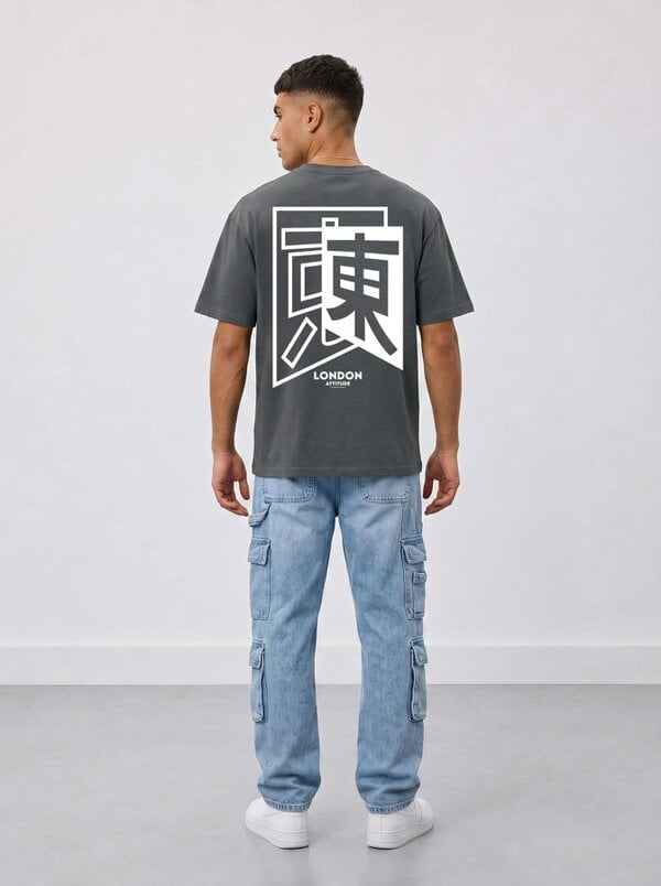 London Attitude Japanese Inspired Premium Organic Cotton Relaxed Fit T-Shirt - Anthracite