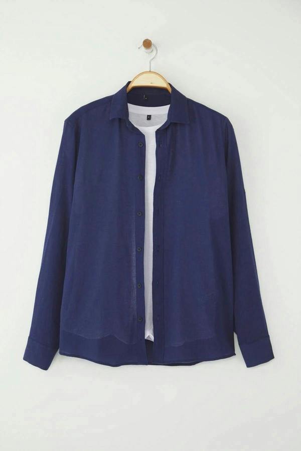 WOVCOR Linen Look Men’s Shirt with Epaulettes and Wrinkled Effect