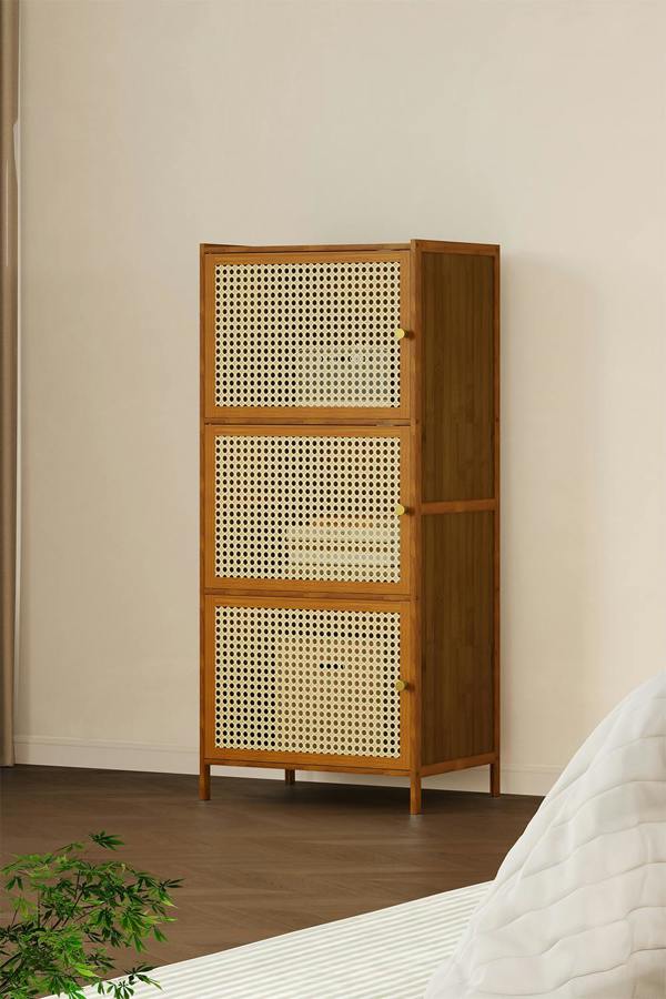 Living and Home 3-Tier Bamboo Bookcase Bookshelf Storage Rack with Doors
