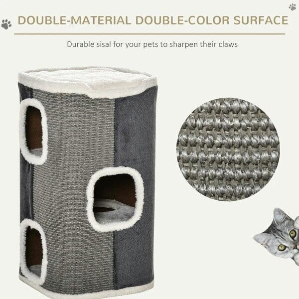 Cat Barrel Scratching Post Cat Tree for Indoor Cats Kitten Climbing Frame Pet Play Tower Soft Plush & Lamb Fleece Grey