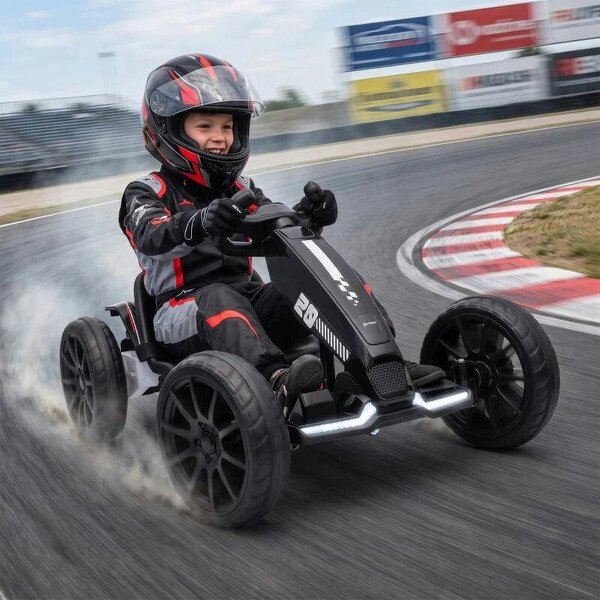 12V Electric Go Kart for Kids with Dual Motors, Adjustable Seat, Soft Start, LED Lights, EVA Wheels, for Age 3-6, Black