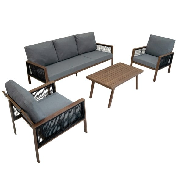 Jardi Aluminium 4 Piece Sofa Set - Wood Effect