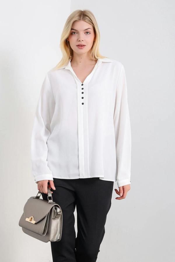 Hoxton Gal Oversized Long Sleeves Blouse Shirt with Button Details in White