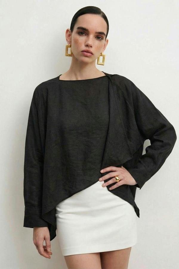 WOVCOR Oversized Batwing Sleeve Bicycle Neck Blouse