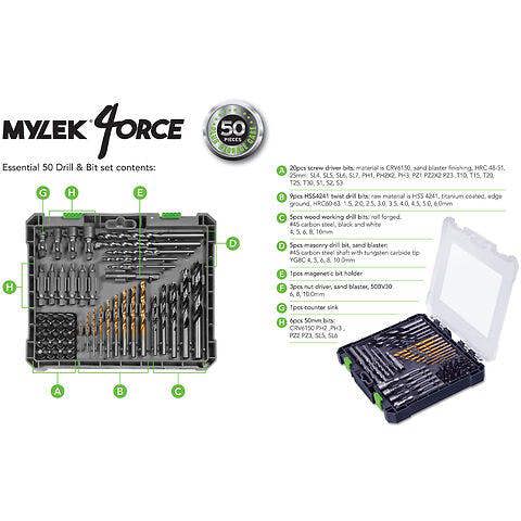 Mylek Cordless Drill 20V Brushless Driver Impact Hammer Action Combi Set with 50 Piece Accessory Set
