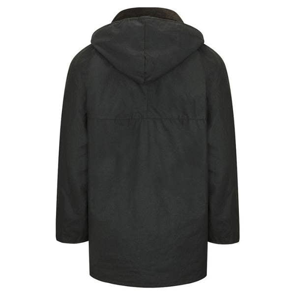 Back view of Hoggs of Fife Woodsman wax jacket designed for full coverage in rural conditions