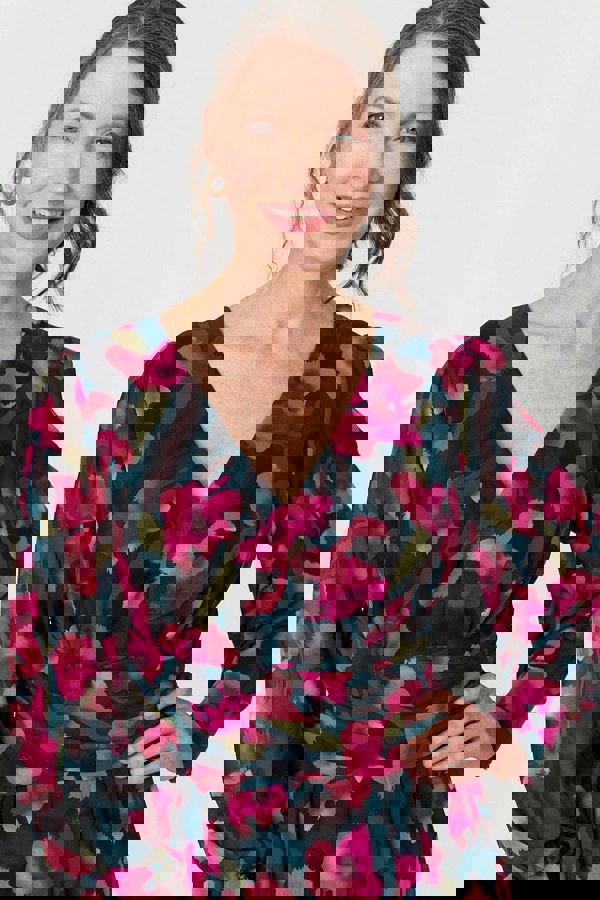 Green | Floral Ruched Long Sleeve Maxi Dress
