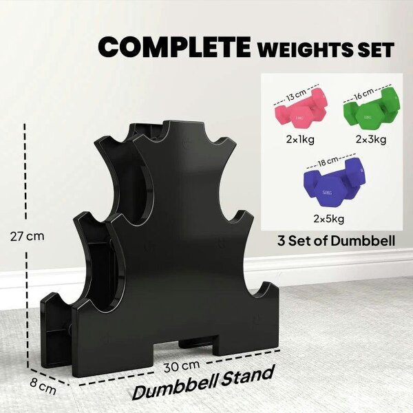 Hex Dumbbells Set with Dumbbell Rack, Hand Weights for Strength Training Weight Lifting, 2 x 1kg, 2 x 3kg, 2 x 5kg
