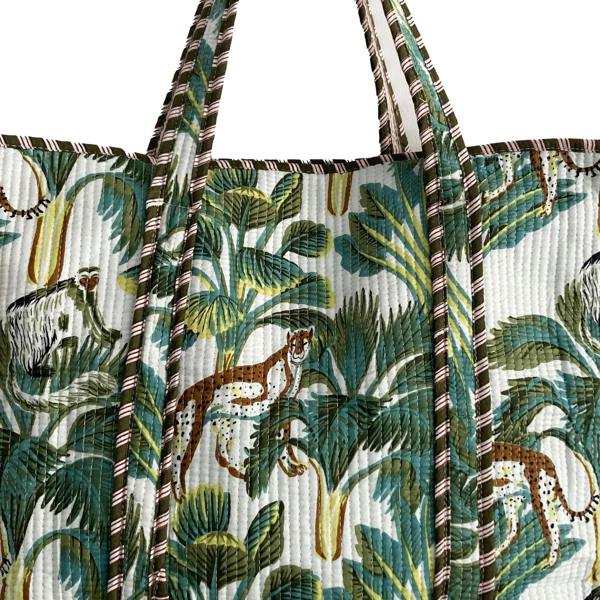 Hayley & Co Leopard Print Large Quilted Cotton Tote Shoulder Bag in White