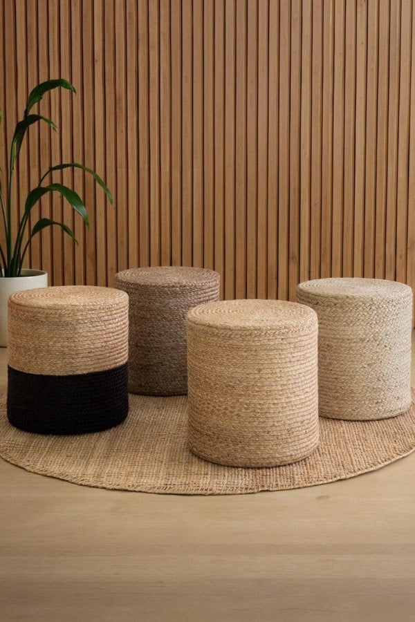The Rugs Jutta Natural Jute Pouf - Handmade Boho Style