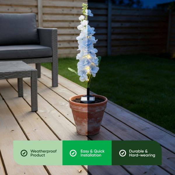 Gardenwize Blue Delphinium Solar Stake Light – 20 Warm White LED Garden Light