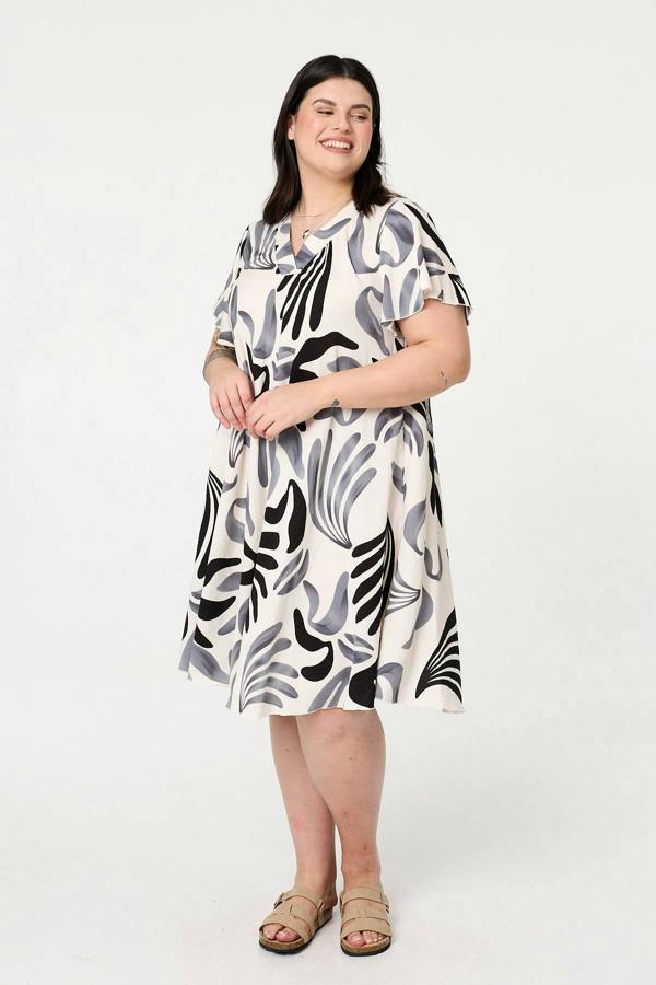 Grey | Curve Angel Sleeve Relaxed Midi Dress
