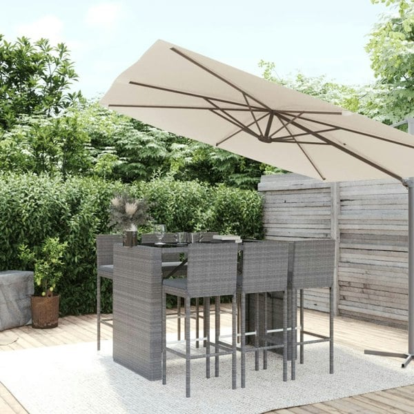 Berkfield 7 Piece Garden Bar Set with Cushions Grey Poly Rattan