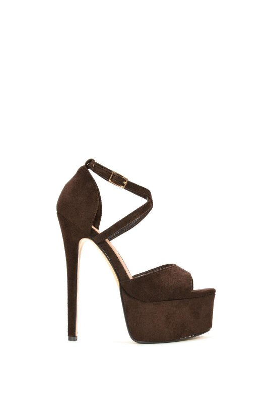 XY LONDON Strappy High Platform Heels With Peep Toe - Brown