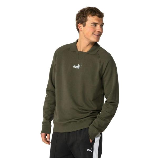 Puma Mens Logo Crew Neck Sweatshirt - Khaki - 