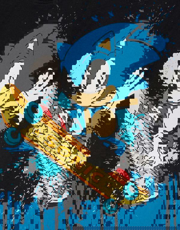 Sonic the Hedgehog Boys Black Skater Sonic Placement Print Short Sleeved T-Shirt