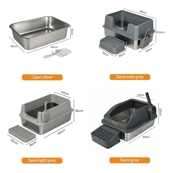 Skylos Cat Litter Box Enclosed Stainless Steel Anti-Splash Toilet Tray Foldable