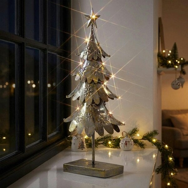 Garden Greatness Old Gold Metal Light-Up Christmas Tree Ornament