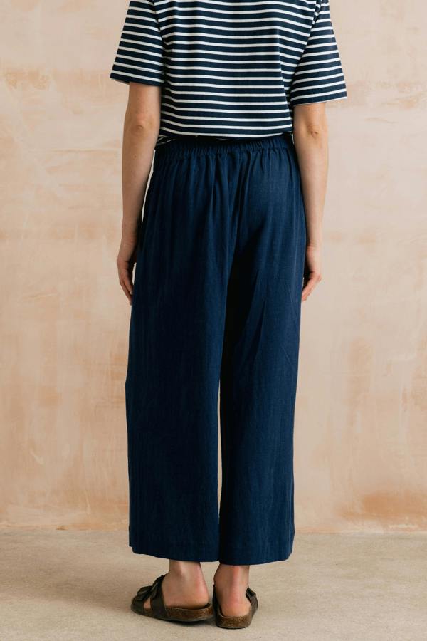 Lily & Me Summer Wide Leg Linen Blend Culottes Navy