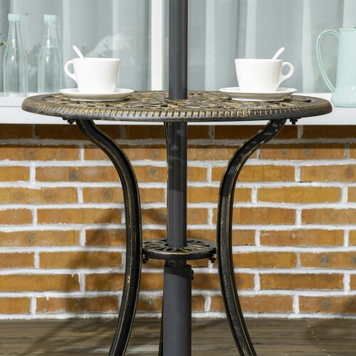Wyld Haus Bava Cast Aluminium Bronze 3 Piece Garden Bistro Set With Parasol Hole Round Table