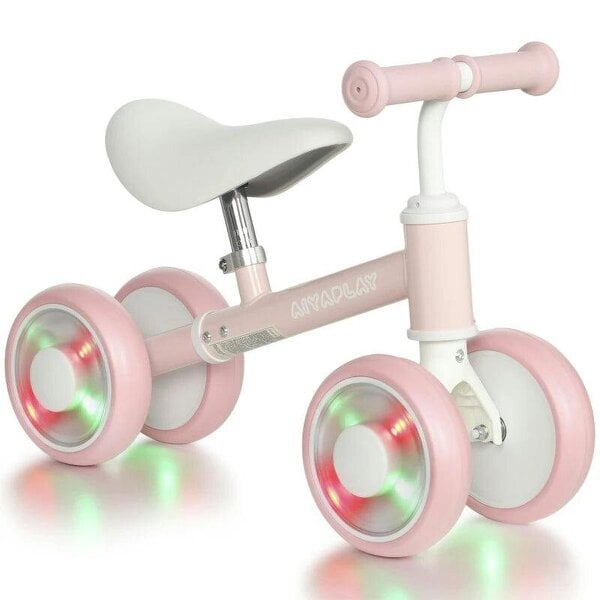 Baby Balance Bike for 1-2 Years Old, Light-up Toddler Balance Bike with Adjustable Seat, 4 Silent EVA Wheels, Pink