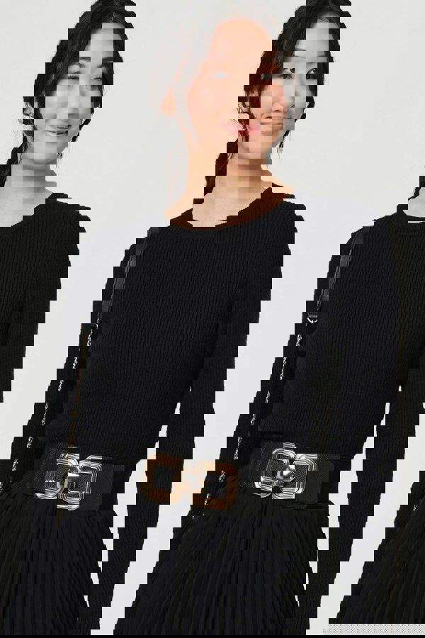 Black | Square Detail Stretch Wide Belt
