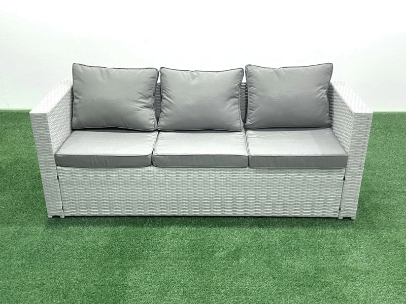 Fimous 5 Seater Rattan Garden Furniture Set with 3 Seater Sofa 2 Chair Square Coffee Table Light Grey Mixed