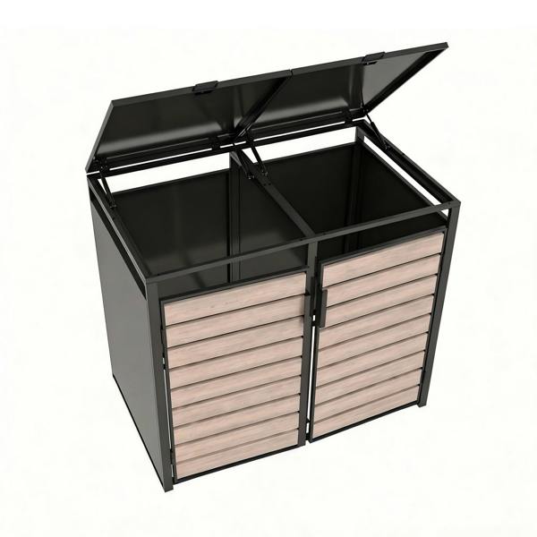 Nicoman Outdoor Metal Garbage Bin Shed with Wood Effect Doors