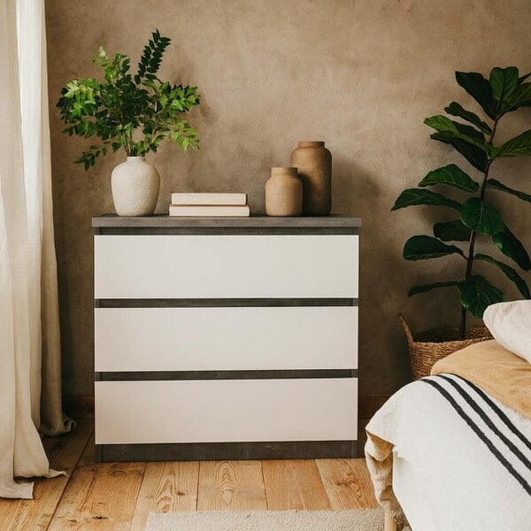 Wyld Haus Budapest Concrete Effect and White Wooden Chest 3 Drawers