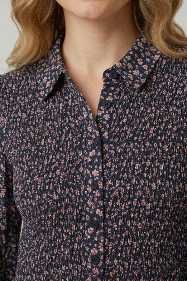 Izabel London Ditsy Floral Shirred Midi Shirt Dress
