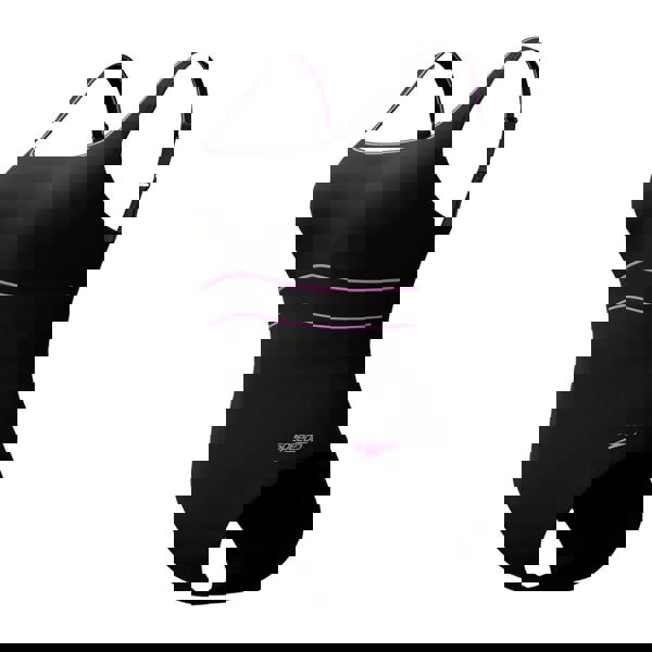 Black Speedo shaping contour eclipse swimsuit with purple accents