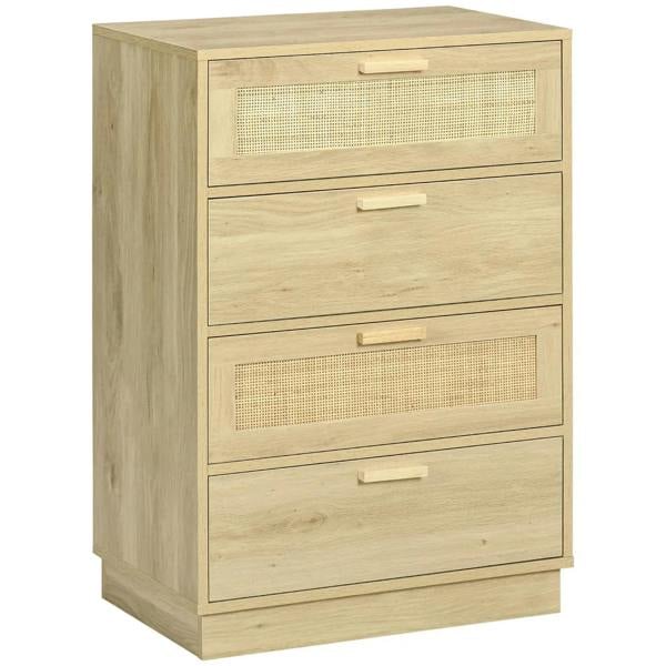 Chest of Four Rattan Weave Panel Drawers - Wood-Effect