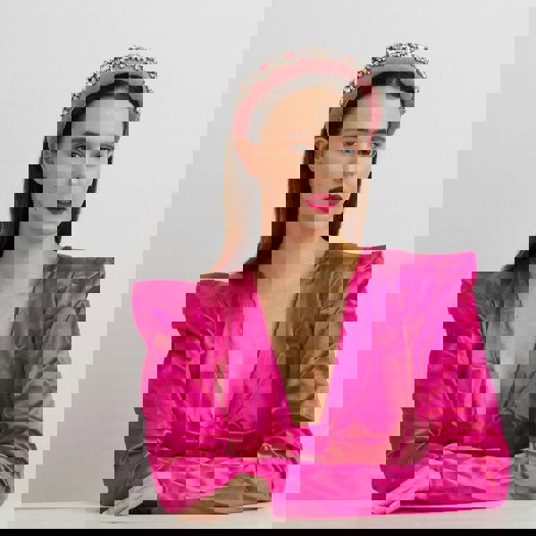 pink jewelled headband wedding guest