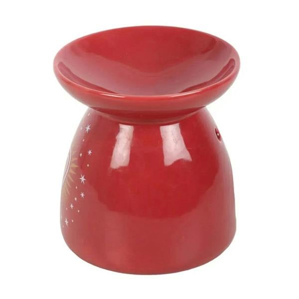 Red ceramic oil burner with scattered star accents