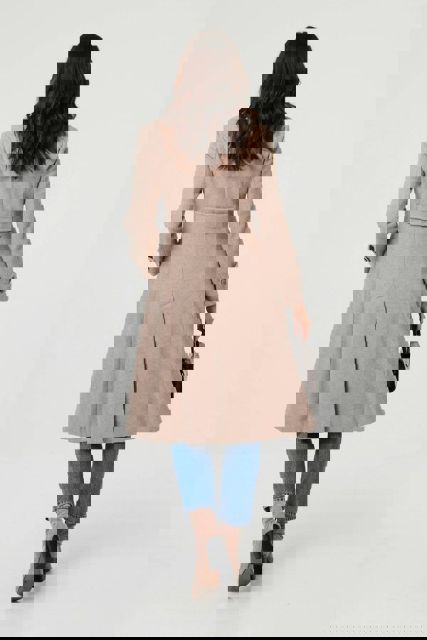 Beige | Button Front Funnel Neck Coat
