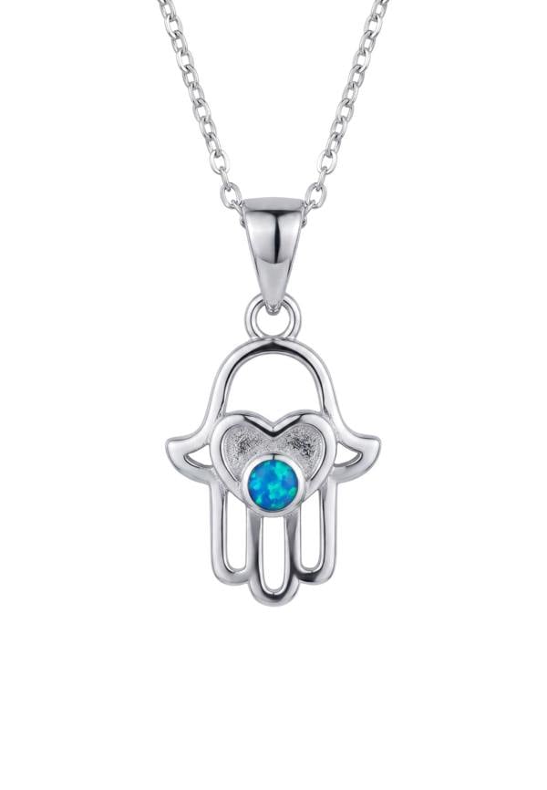 Latelita Love My Hamsa Hand Blue Opal Pendant Necklace Silver