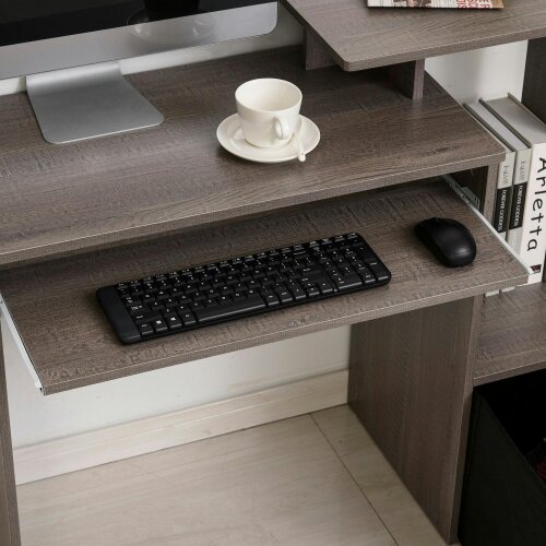 Wyld Haus Ramo 100cm Wooden Grey Home Office Desk With Keyboard Tray Drawer And Side Shelving