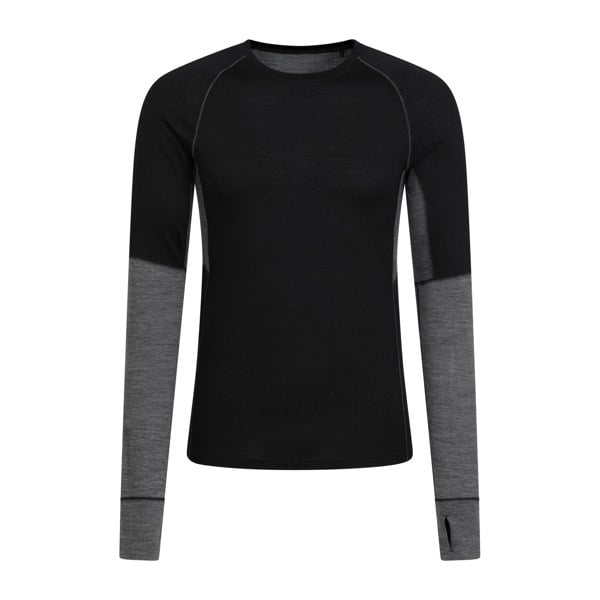 Mountain Warehouse Mens Ultra Merino Wool Round Neck Base Layer Top - Black